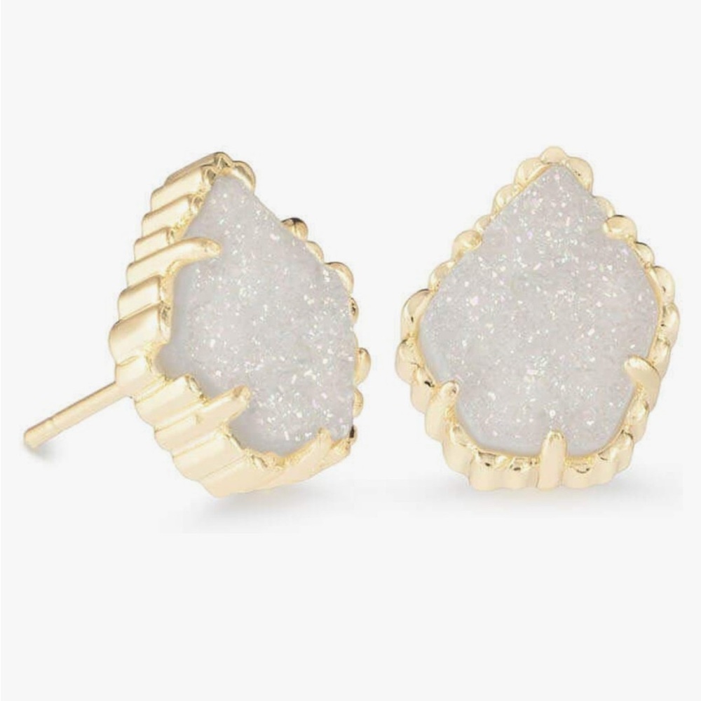 Kendra Scott White Druzy Teardrop Gold Stud Earrings